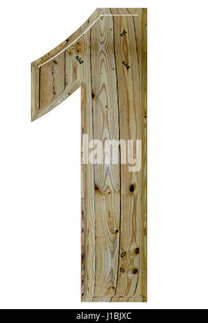 Ziffer 1, 1, isoliert auf weißem Hintergrund, 3d Render Stockfoto