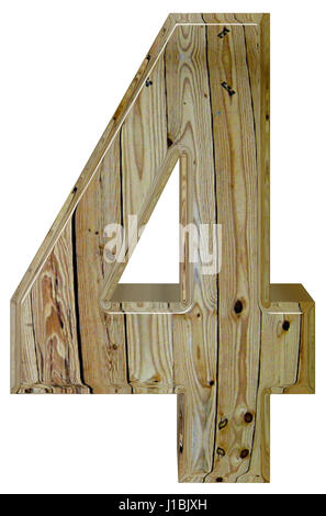 Ziffer 4, vier, isoliert auf weißem Hintergrund, 3d Render Stockfoto