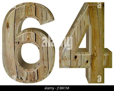 Ziffer 64, vierundsechzig, isoliert auf weißem Hintergrund, 3d render Stockfoto