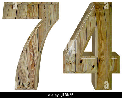 Ziffer 74, 74, isoliert auf weißem Hintergrund, 3d render Stockfoto