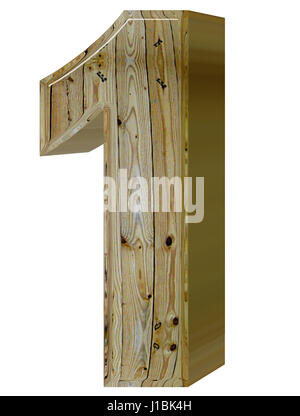 Ziffer 1, 1, isoliert auf weißem Hintergrund, 3d Render Stockfoto