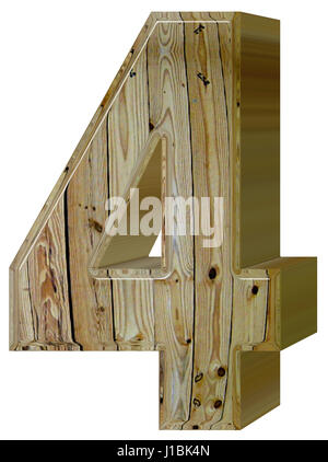 Ziffer 4, vier, isoliert auf weißem Hintergrund, 3d Render Stockfoto