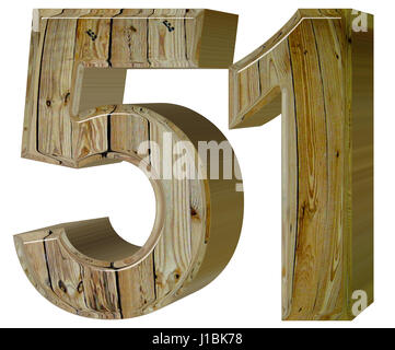 Ziffer 51, einundfünfzig, isoliert auf weißem Hintergrund, 3d render Stockfoto