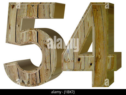 Ziffer 54, fünfzig vier isoliert auf weißem Hintergrund, 3d render Stockfoto