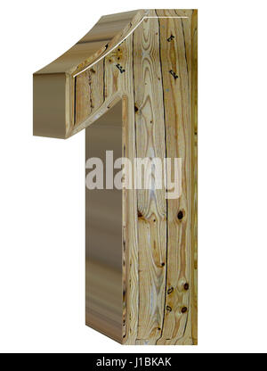 Ziffer 1, 1, isoliert auf weißem Hintergrund, 3d Render Stockfoto