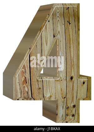 Ziffer 4, vier, isoliert auf weißem Hintergrund, 3d Render Stockfoto