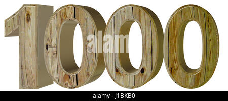 Ziffer 1000, tausend, isoliert auf weißem Hintergrund, 3d render Stockfoto