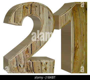 Ziffer 21, einundzwanzig, isoliert auf weißem Hintergrund, 3d render Stockfoto