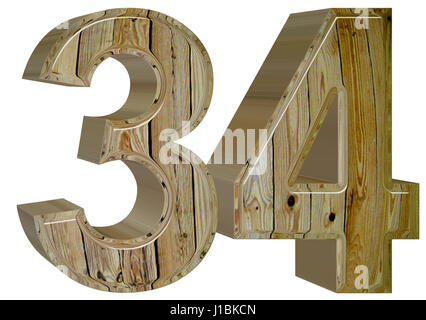 Ziffer 34, 34, isoliert auf weißem Hintergrund, 3d render Stockfoto
