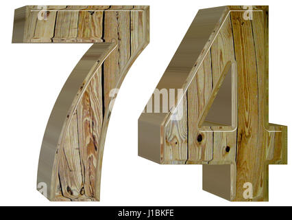 Ziffer 74, 74, isoliert auf weißem Hintergrund, 3d render Stockfoto