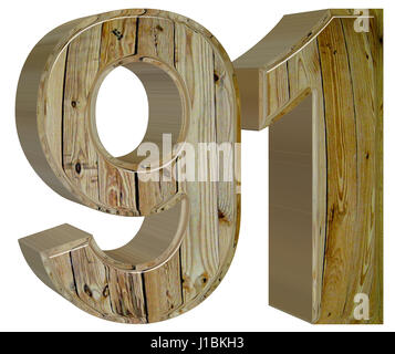 Ziffer 91, 90 1, isoliert auf weißem Hintergrund, 3d render Stockfoto