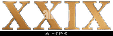 Römische Ziffer XXIX, Novem et Viginti, 29, 29, isoliert auf weißem Hintergrund, 3d Render Stockfoto