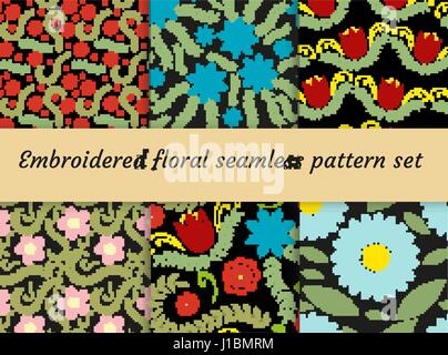 Trendige florale nahtlose Stickmuster. Blumen ornament endlosen Hintergrund Textur. Vektor-Illustration. Stock Vektor