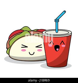 Kawaii Taco und Soda Bild Stock Vektor