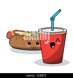 Kawaii Hotdog Soda Stroh Bild Stock Vektor