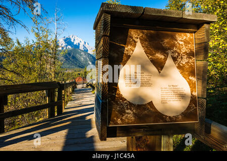 Interpretierende Zeichen, Höhle und Basin National Historic Site, Banff Nationalpark, Alberta, Kanada Stockfoto