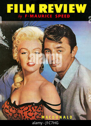 Titelseite des Buches Film Review, Volume 11 1954 / 55, mit Marilyn Monroe und Robert Mitchum in dem Film River Of No Return. Bearbeitet von F. Maurice Speed und von MacDonald 1954 veröffentlicht. Stockfoto