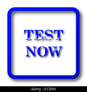 Testen Sie jetzt Symbol. Testen Sie jetzt Website Button auf weißem Hintergrund. Stockfoto
