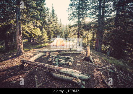 Camp in Crater Lake, West Nadel Mountains, Colorado. Stockfoto