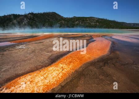 Mineralische Ablagerungen, Grand Bildobjekte Frühling, Midway Geyser Basin, Yellowstone-Nationalpark, Wyoming, USA Stockfoto