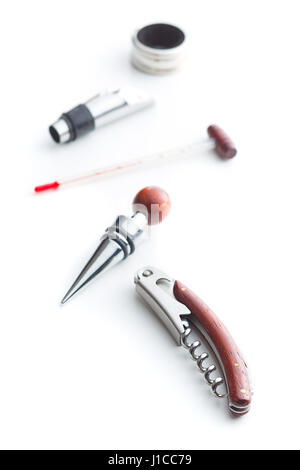 Luxus-Set von Tools für Weingut isoliert auf weißem Hintergrund. Stockfoto