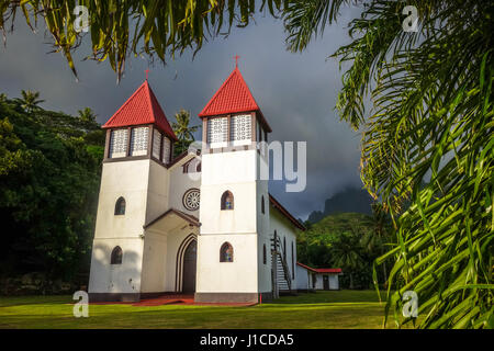 Haapiti Kirche in Moorea Insel Dschungel, Landschaft. Französisch-Polynesien Stockfoto