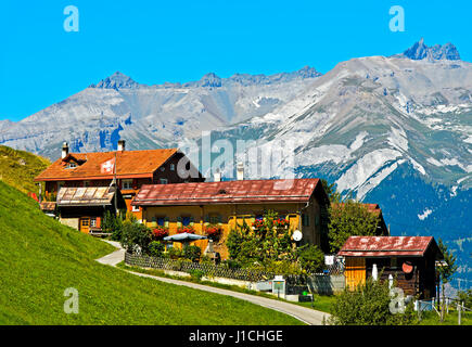 Weiler Acla, Tenna, Safiental, hinter ihren Höhepunkt auf der rechten Seite Ringelspitz, Graubünden, Schweiz Stockfoto