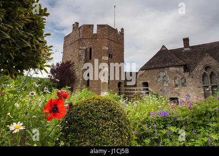 Mittelalterlichen befestigten Landsitz von Stokesay Castle, Shropshire, England, UK: zeigt den Südturm Stockfoto