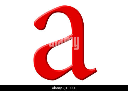 Kleinbuchstabe A, isoliert auf weiss, mit Beschneidungspfad, 3D illustration Stockfoto