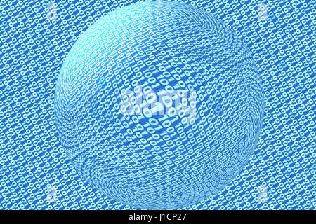 Transparente Kugel auf blauen Binärcode Hintergrund Stockfoto
