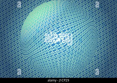 Transparente Kugel auf blauen Binärcode Hintergrund Stockfoto