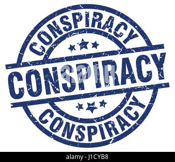 Verschwörung-blaue Runde Grunge-Stempel Stock Vektor