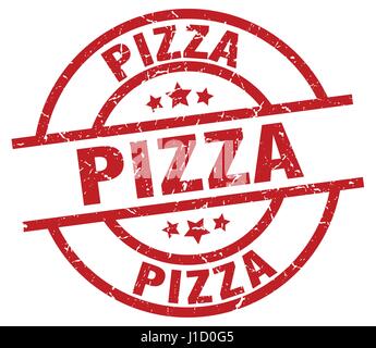 Pizza runden roten Grunge-Stempel Stock Vektor