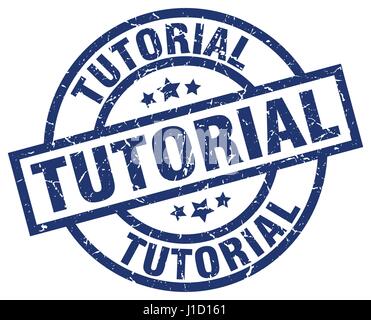 Tutorial-blaue Runde Grunge-Stempel Stock Vektor