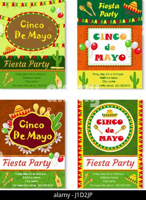 Cinco De Mayo Einladung Vorlage, Flyer. Mexikanischer Feiertag Postkarte. Vektor-Illustration. Stock Vektor