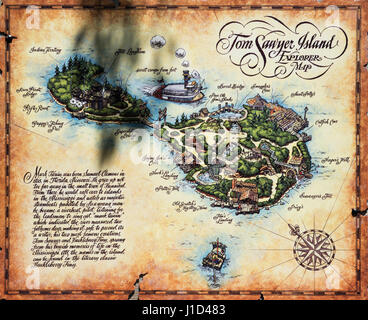 Tom Sawyer Island Explorer Map im Frontierland im Magic Kingdom, Disney World Resort, Orlando Florida Stockfoto