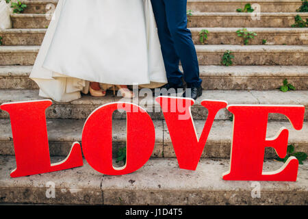 Hölzerne Gedenktafel Liebe Stockfoto