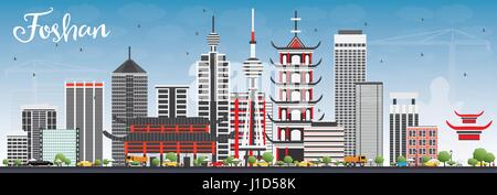 Foshan Skyline mit grauen Gebäuden und blauer Himmel. Vector Illustration. Business Travel und Tourismus Konzept mit moderner Architektur. Stock Vektor