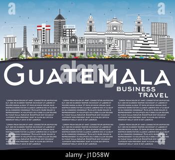 Guatemala Skyline mit grauen Gebäude, blauer Himmel und Kopieren. Vector Illustration. Business Travel und Tourismus Konzept mit moderner Architektur. Stock Vektor