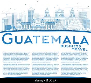 Umriss Guatemala mit blauen Gebäuden und textfreiraum Skyline. Vektor-Illustration. Geschäftsreisen und Tourismus-Konzept mit moderner Architektur. Stock Vektor