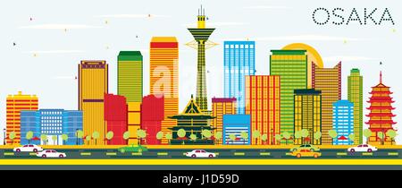 Osaka Skyline mit Farbe Gebäude und blauer Himmel. Vector Illustration. Business Travel und Tourismus Konzept mit moderner Architektur. Stock Vektor