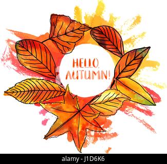 Hallo, Herbst Vektor-Design mit lebendigen Herbstlaub Stock Vektor