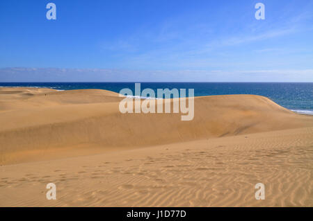 Dünen und Strand von Maspalomas auf Gran Canaria Kanarische Inseln in Spanien mit dem Atlantischen Ozean anzeigen Stockfoto