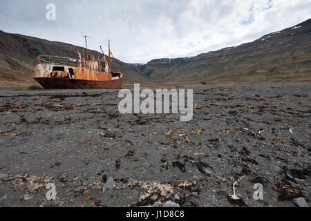 Schiff Wrack am Strand von Petreksfjoerdur, Nord-West-Island, Nordeuropa Stockfoto