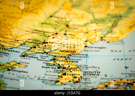 Nord- und Südkorea im atlas Stockfoto