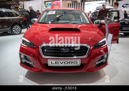 Brüssel - 19. Januar 2017: Subaru Levorg Auto auf dem Brüsseler Autosalon. Stockfoto