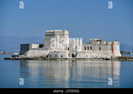 Bourtzi-Festung in der Stadt Nafplio, Peloponnes, Griechenland Stockfoto