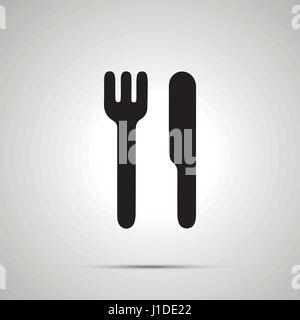 Messer und Gabel einfache schwarze Symbol mit Schatten Stock Vektor