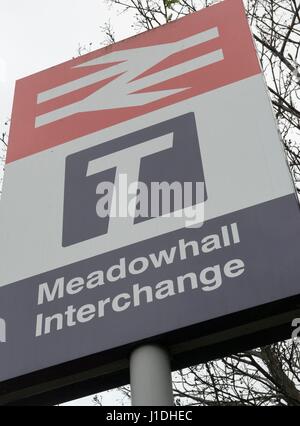 Meadowhall Interchange, Sheffield, wo ein 16 Jahres altes Mädchen getötet wurde, nachdem er von einem Zug geschlagen Stockfoto