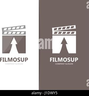 Vektor der Klappe und Pfeil nach oben Logo Kombination. Kino und Wachstum-Symbol oder das Symbol. Einzigartige Video und Film Logo Design-Vorlage. Stock Vektor